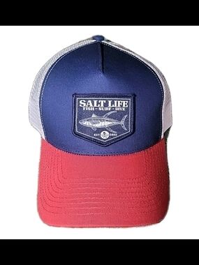 SALT LIFE Mesh Back Plastic Snapback Hat Navy /red